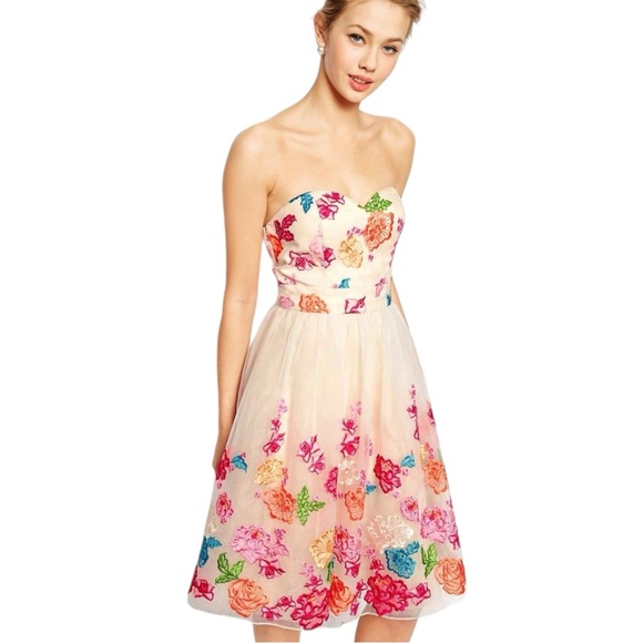 Modcloth Chi Chi London Cerys Rainbow Floral Embroidered Tulle Circle Skirt 2 - Picture 3 of 14
